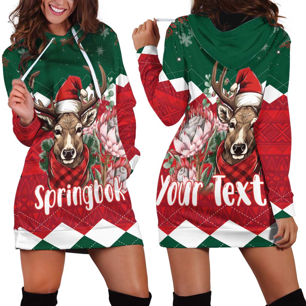 Personalized South Africa Christmas Hoodie Dress Springbok With King Protea - Wonder Print Shop