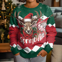 Personalized South Africa Christmas Kid Ugly Christmas Sweater Springbok With King Protea - Wonder Print Shop