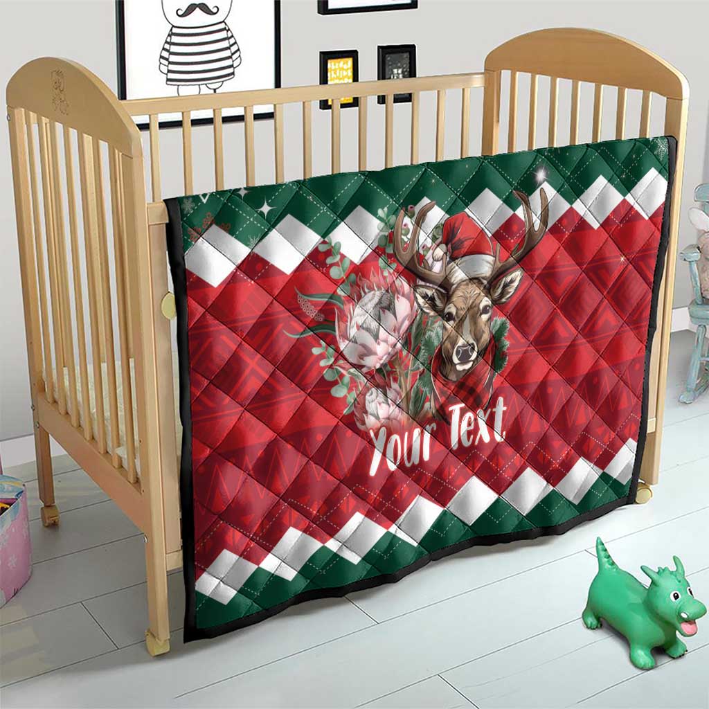Personalized South Africa Christmas Quilt Springbok With King Protea - Wonder Print Shop