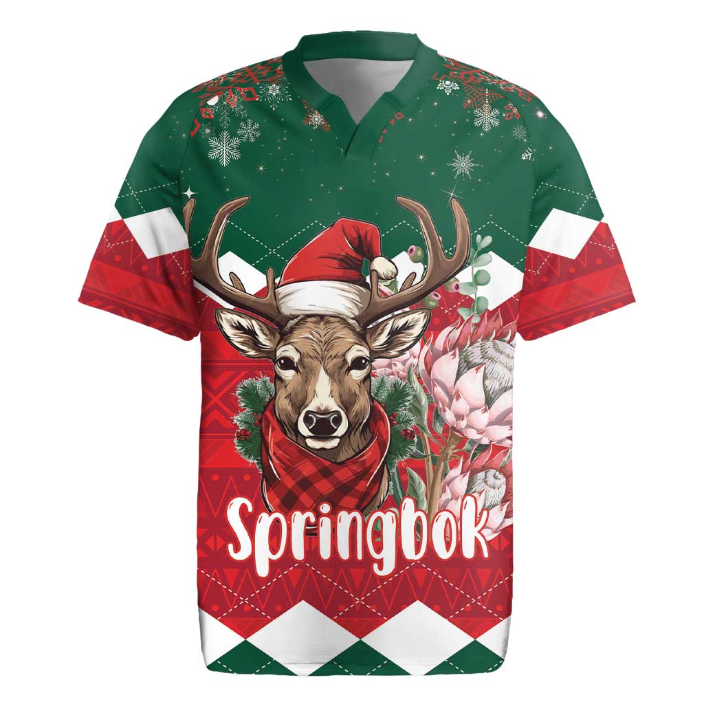 Personalized South Africa Christmas Rugby Jersey Springbok With King Protea - Wonder Print Shop