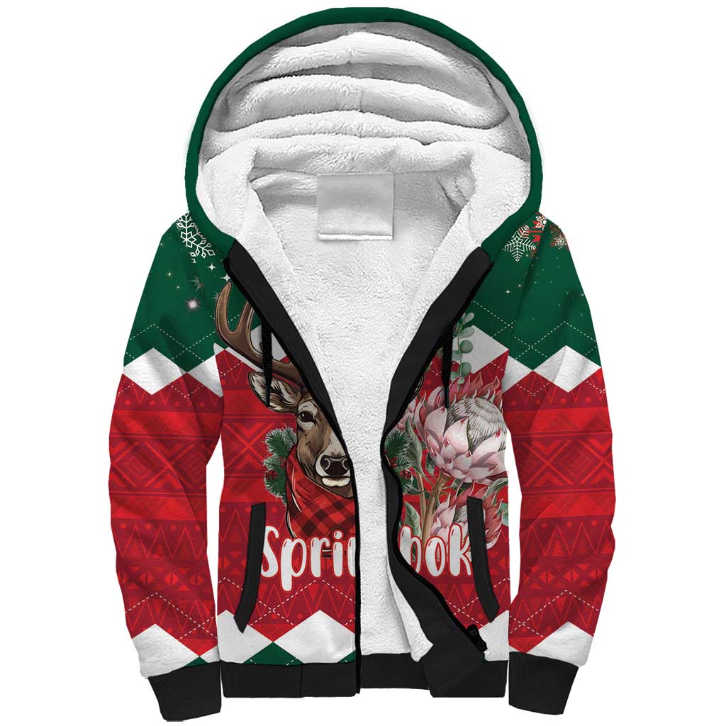 Personalized South Africa Christmas Sherpa Hoodie Springbok With King Protea - Wonder Print Shop