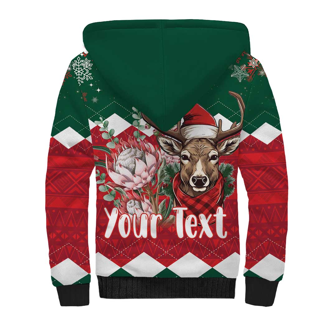 Personalized South Africa Christmas Sherpa Hoodie Springbok With King Protea - Wonder Print Shop