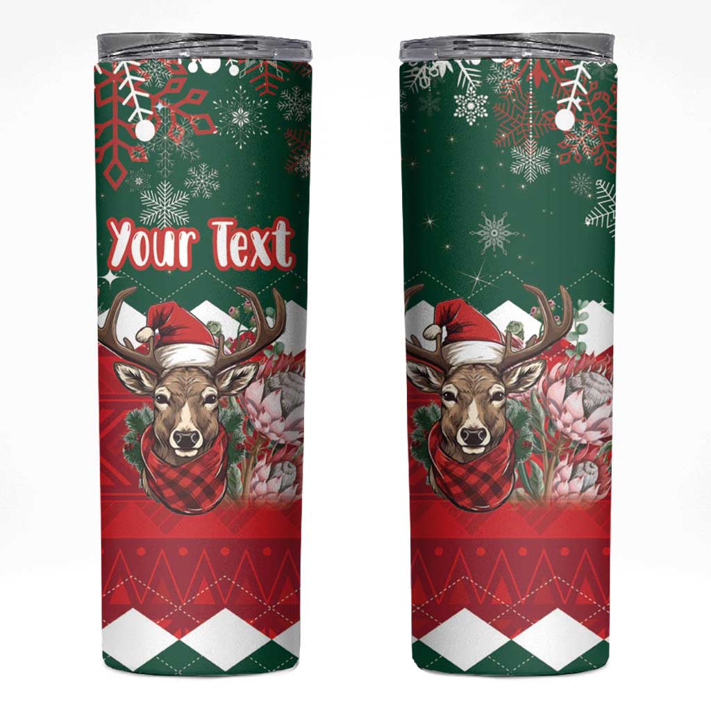 Personalized South Africa Christmas Skinny Tumbler Springbok With King Protea - Wonder Print Shop