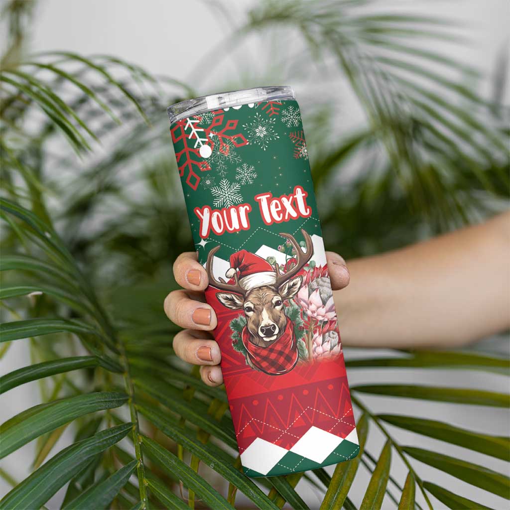 Personalized South Africa Christmas Skinny Tumbler Springbok With King Protea - Wonder Print Shop