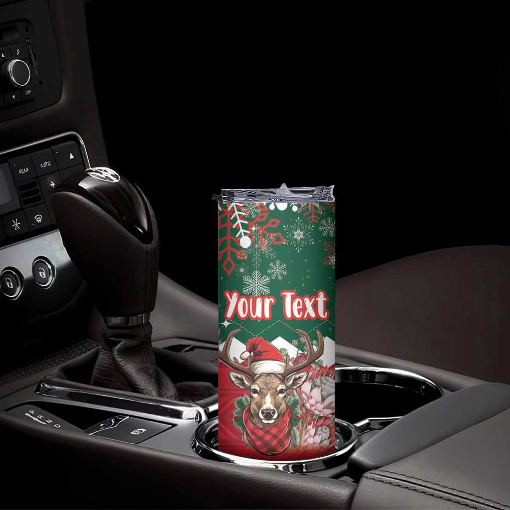 Personalized South Africa Christmas Skinny Tumbler Springbok With King Protea - Wonder Print Shop