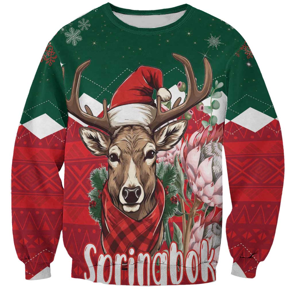 Personalized South Africa Christmas Sweatshirt Springbok With King Protea - Wonder Print Shop