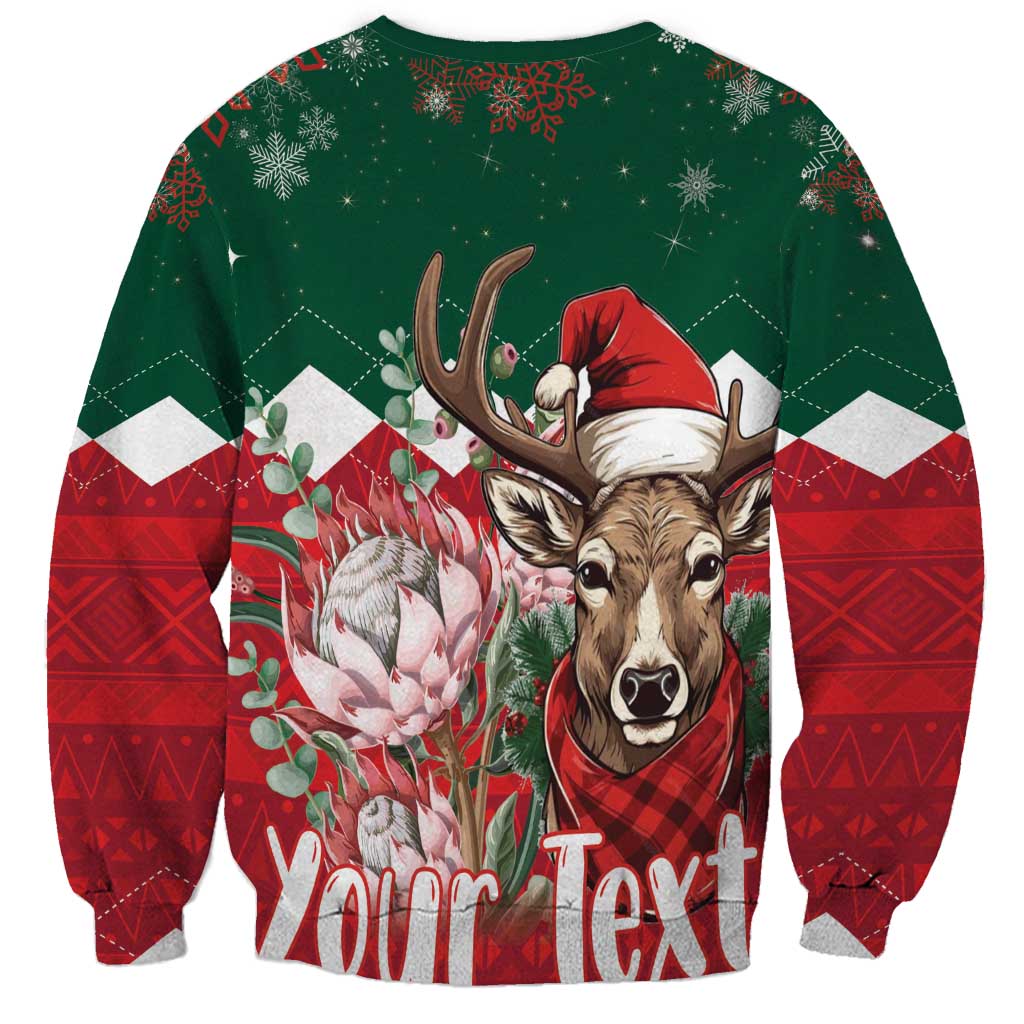 Personalized South Africa Christmas Sweatshirt Springbok With King Protea - Wonder Print Shop