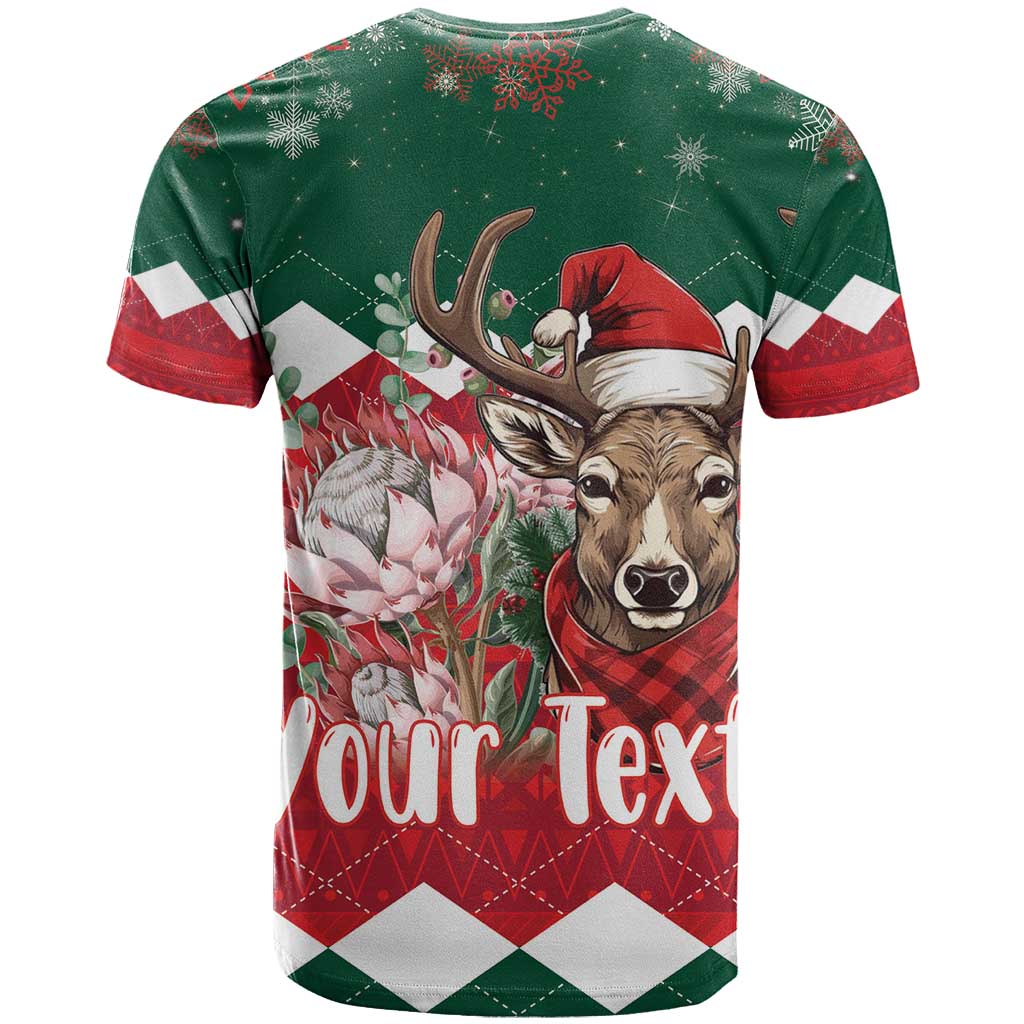 Personalized South Africa Christmas T Shirt Springbok With King Protea - Wonder Print Shop