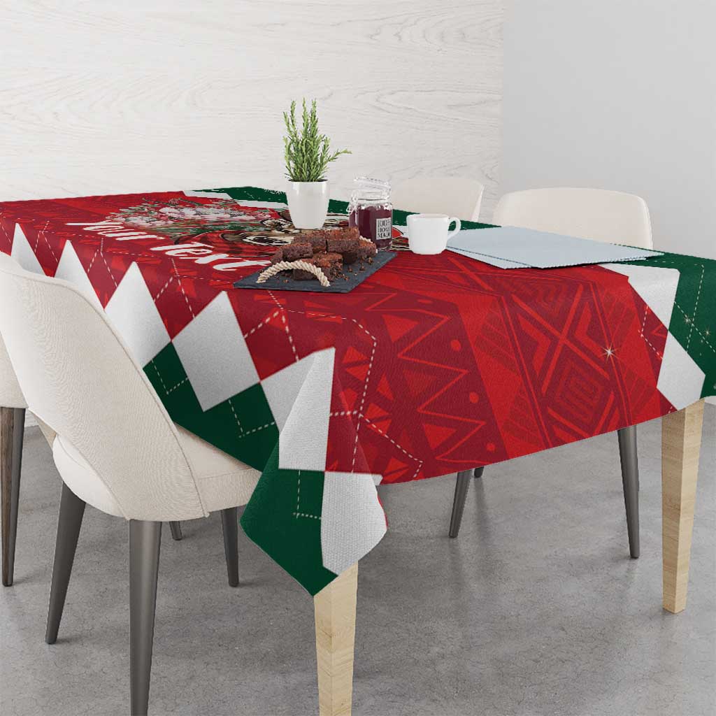 Personalized South Africa Christmas Tablecloth Springbok With King Protea - Wonder Print Shop