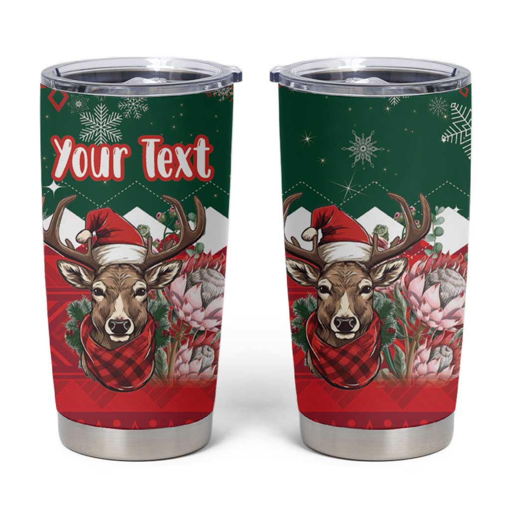 Personalized South Africa Christmas Tumbler Cup Springbok With King Protea - Wonder Print Shop