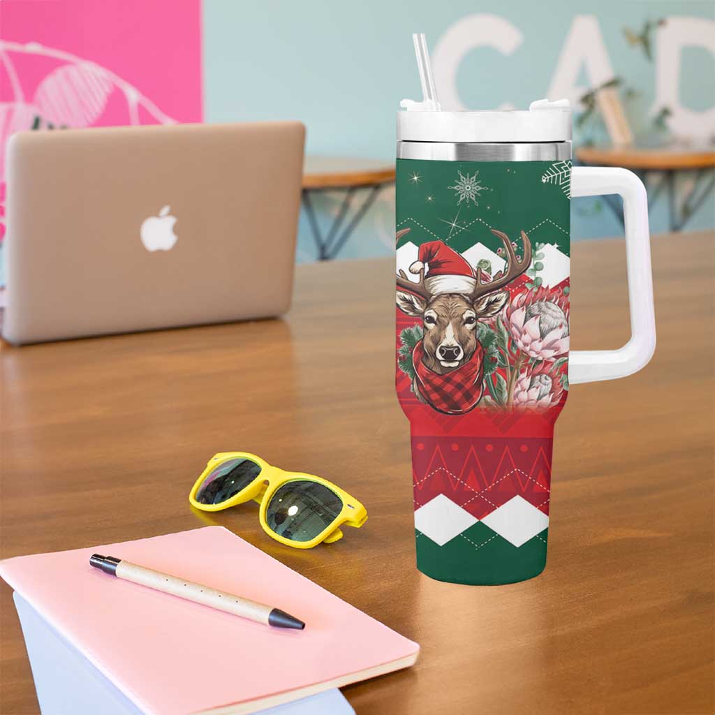 Personalized South Africa Christmas Tumbler With Handle Springbok With King Protea - Wonder Print Shop