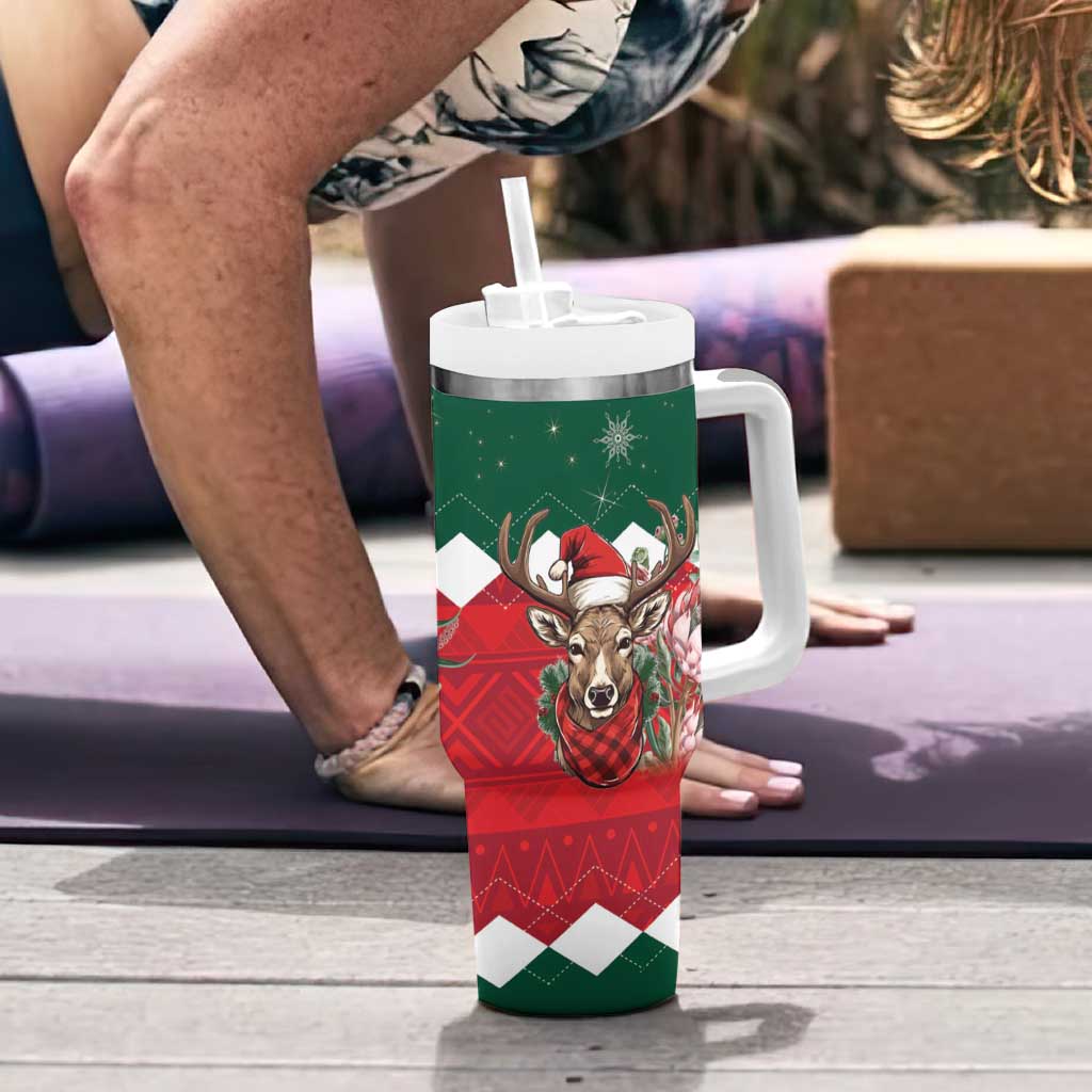 Personalized South Africa Christmas Tumbler With Handle Springbok With King Protea - Wonder Print Shop