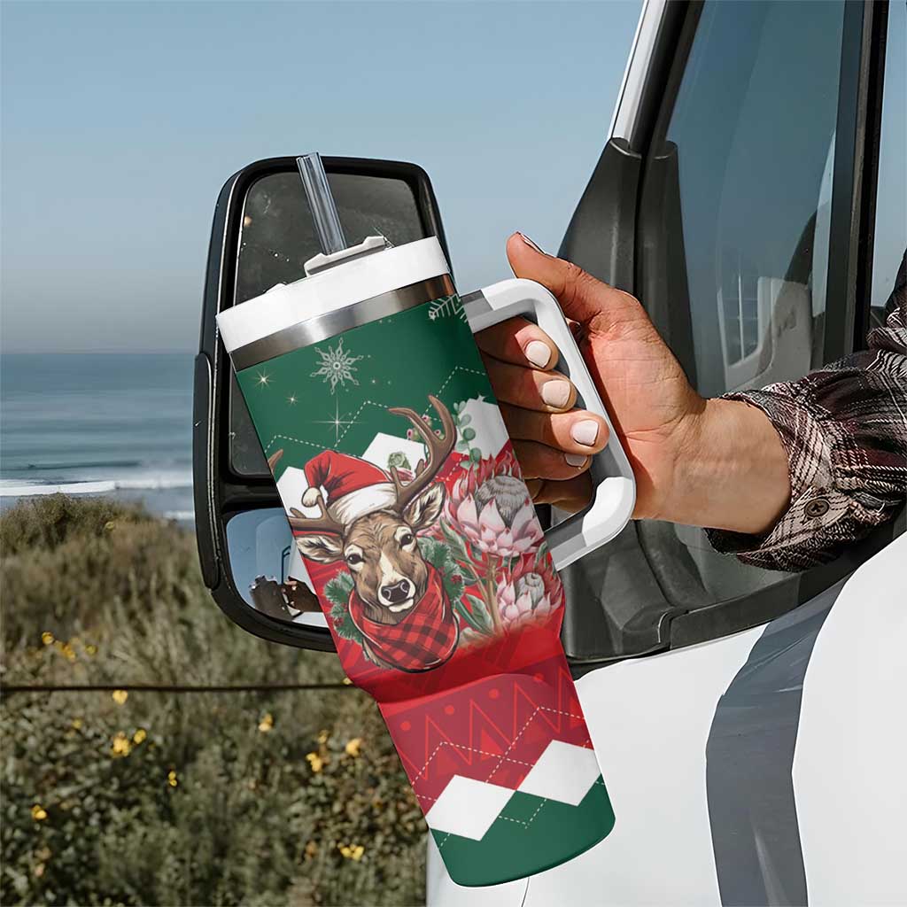 Personalized South Africa Christmas Tumbler With Handle Springbok With King Protea - Wonder Print Shop