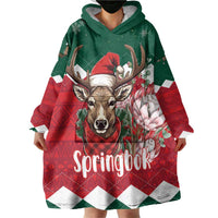 Personalized South Africa Christmas Wearable Blanket Hoodie Springbok With King Protea - Wonder Print Shop
