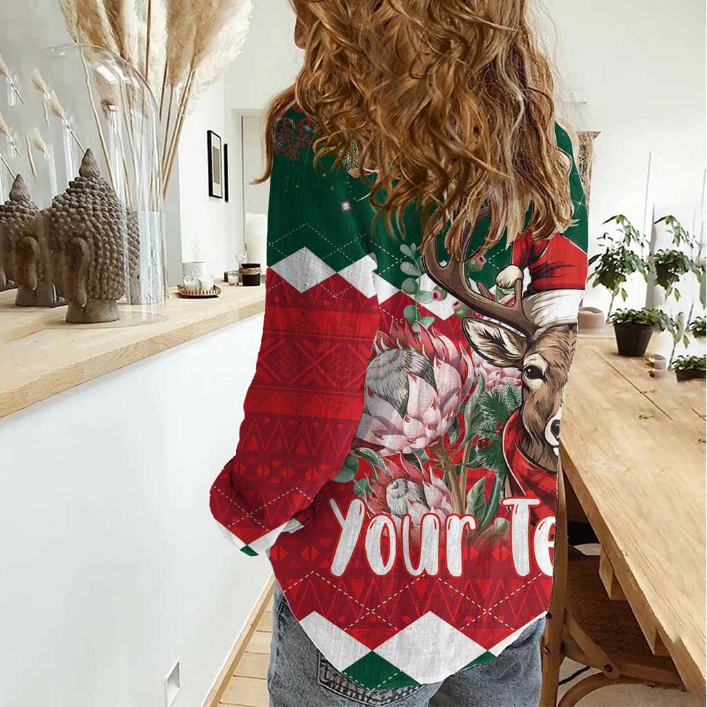 Personalized South Africa Christmas Women Casual Shirt Springbok With King Protea - Wonder Print Shop