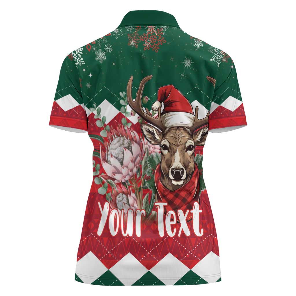 Personalized South Africa Christmas Women Polo Shirt Springbok With King Protea - Wonder Print Shop
