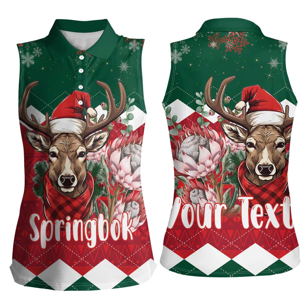 Personalized South Africa Christmas Women Sleeveless Polo Shirt Springbok With King Protea - Wonder Print Shop