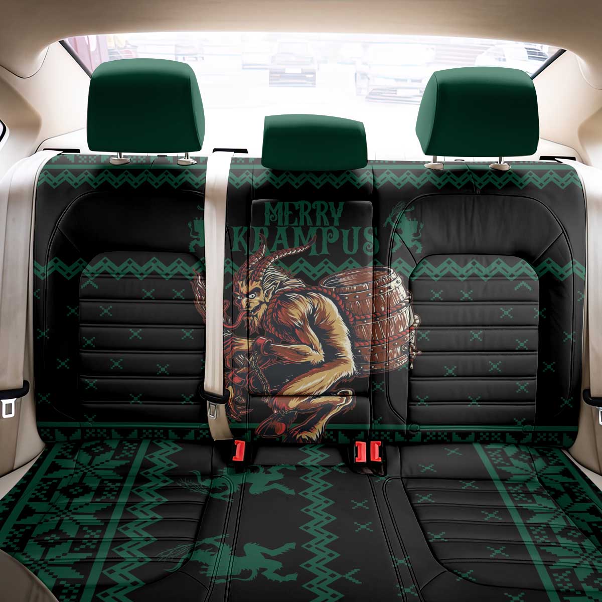 Merry Krampus Creepy Christmas Holiday Back Car Seat Cover Green Version - Wonder Print Shop