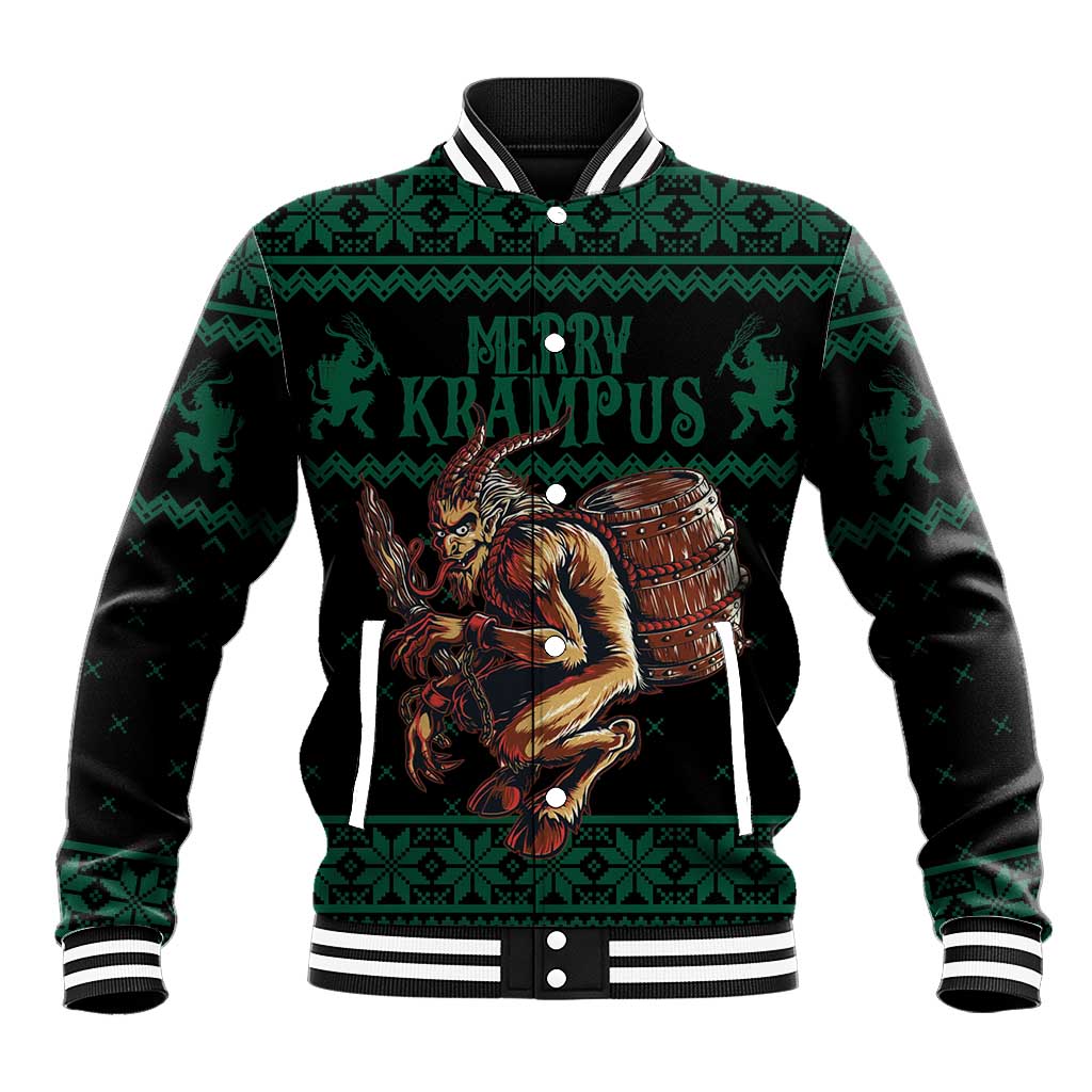 Merry Krampus Creepy Christmas Holiday Baseball Jacket Green Version - Wonder Print Shop
