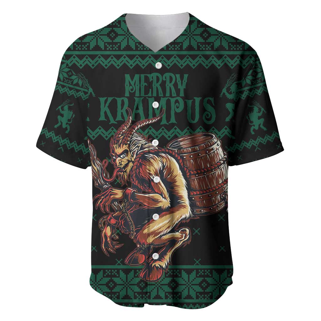 Merry Krampus Creepy Christmas Holiday Baseball Jersey Green Version - Wonder Print Shop