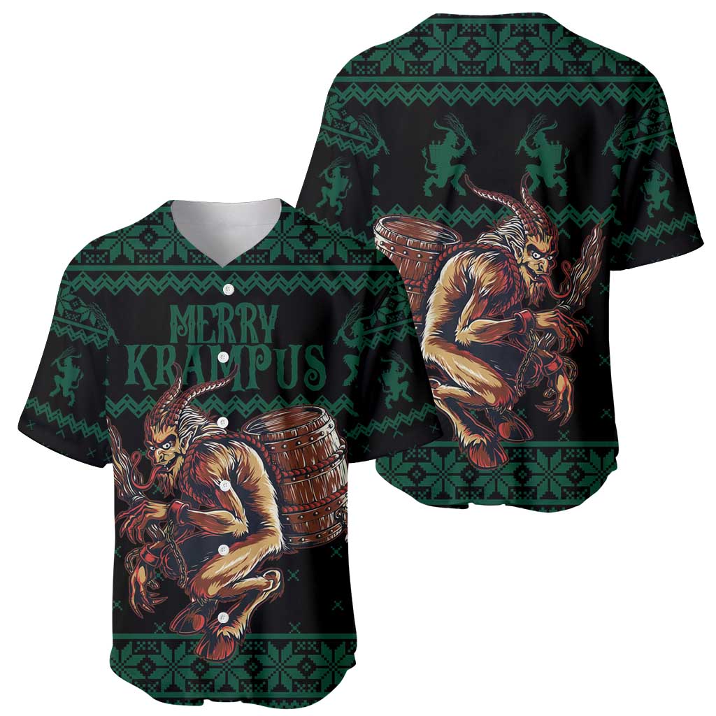 Merry Krampus Creepy Christmas Holiday Baseball Jersey Green Version - Wonder Print Shop