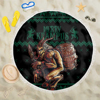 Merry Krampus Creepy Christmas Holiday Beach Blanket Green Version - Wonder Print Shop