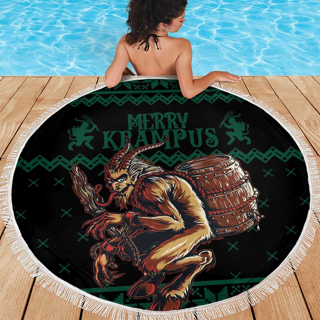 Merry Krampus Creepy Christmas Holiday Beach Blanket Green Version - Wonder Print Shop