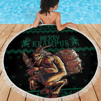 Merry Krampus Creepy Christmas Holiday Beach Blanket Green Version - Wonder Print Shop
