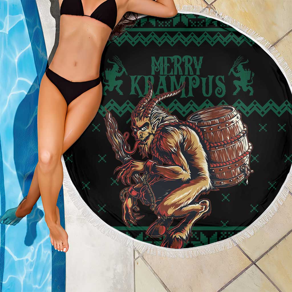 Merry Krampus Creepy Christmas Holiday Beach Blanket Green Version - Wonder Print Shop