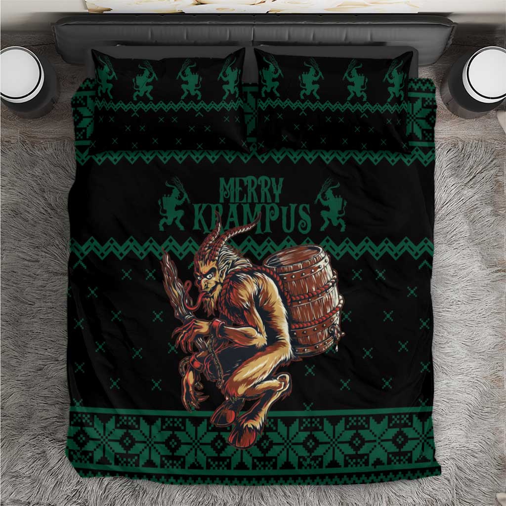 Merry Krampus Creepy Christmas Holiday Bedding Set Green Version - Wonder Print Shop