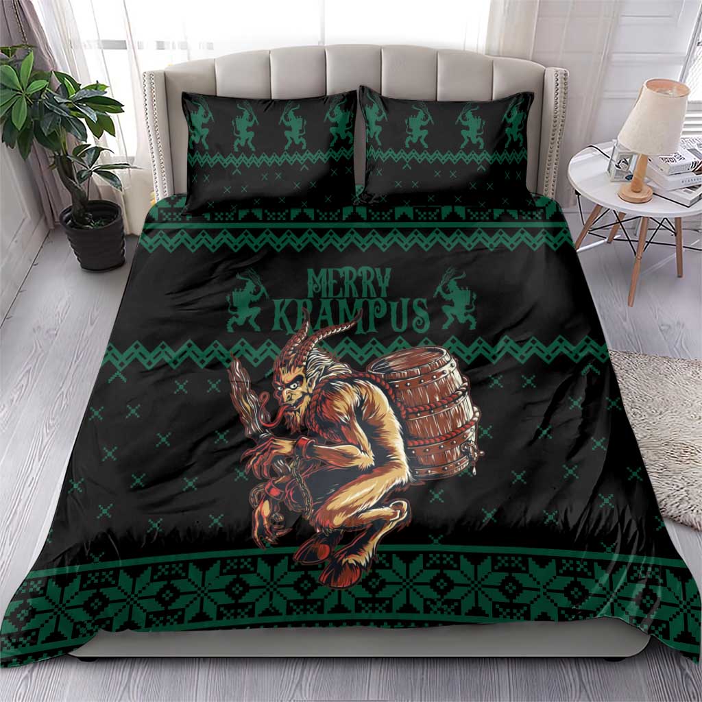 Merry Krampus Creepy Christmas Holiday Bedding Set Green Version - Wonder Print Shop