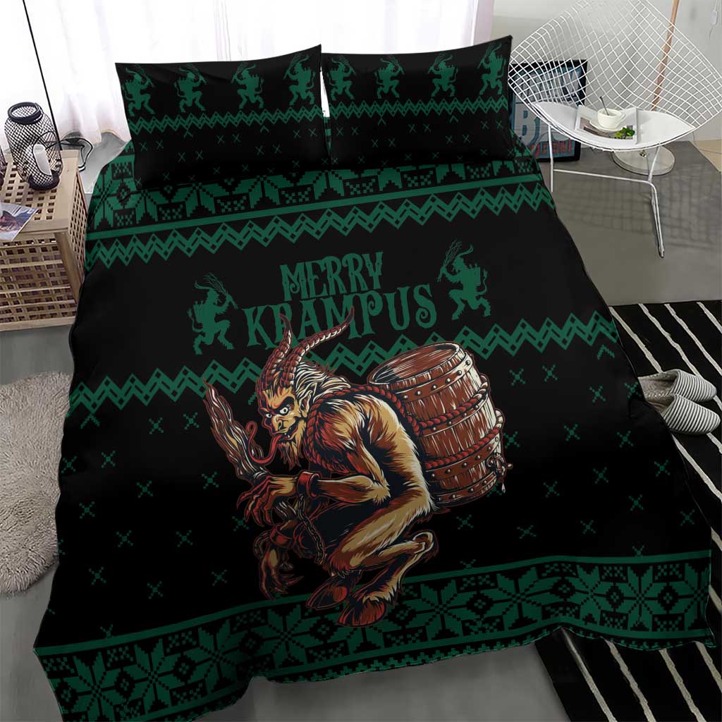 Merry Krampus Creepy Christmas Holiday Bedding Set Green Version - Wonder Print Shop