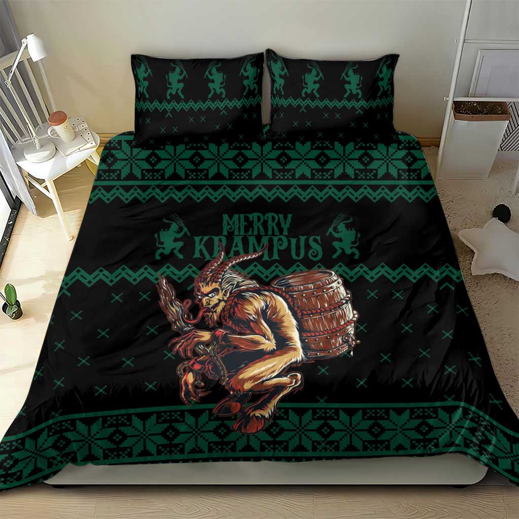 Merry Krampus Creepy Christmas Holiday Bedding Set Green Version - Wonder Print Shop