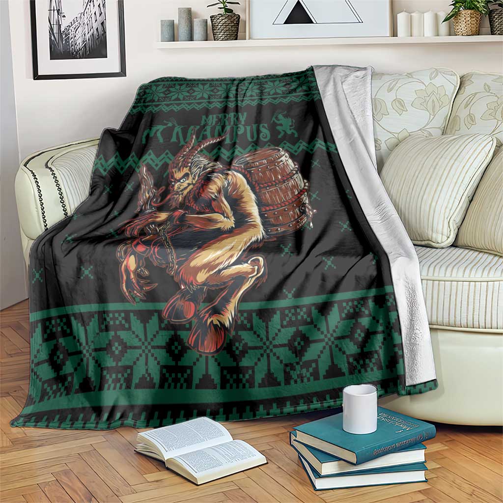 Merry Krampus Creepy Christmas Holiday Blanket Green Version