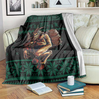Merry Krampus Creepy Christmas Holiday Blanket Green Version