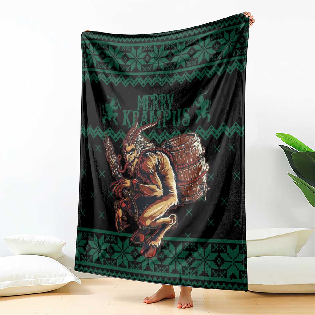 Merry Krampus Creepy Christmas Holiday Blanket Green Version