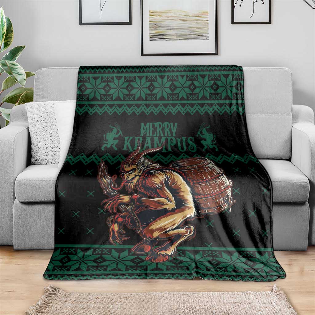 Merry Krampus Creepy Christmas Holiday Blanket Green Version
