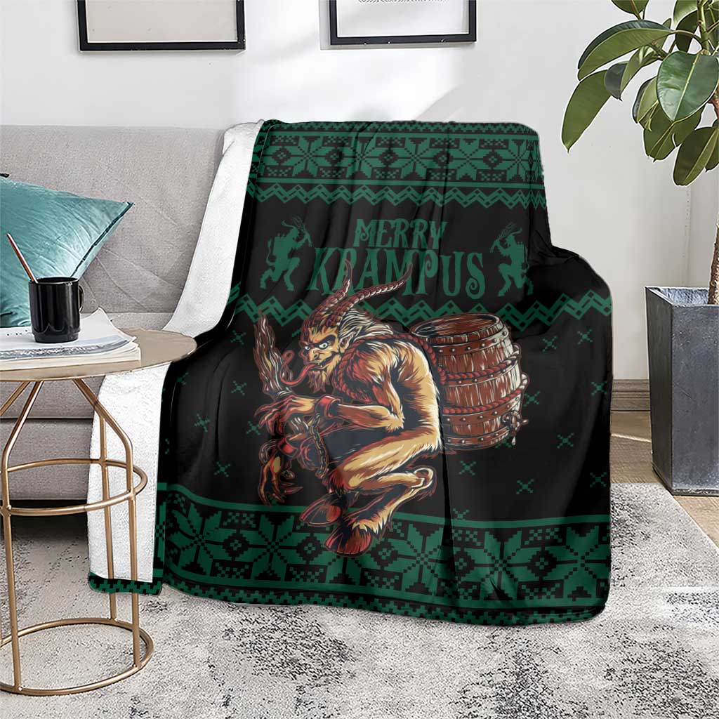 Merry Krampus Creepy Christmas Holiday Blanket Green Version