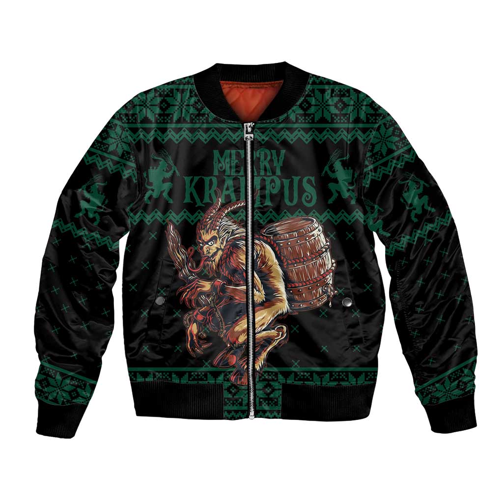 Merry Krampus Creepy Christmas Holiday Bomber Jacket Green Version - Wonder Print Shop