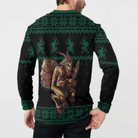 Merry Krampus Creepy Christmas Holiday Button Sweatshirt Green Version - Wonder Print Shop
