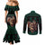 Merry Krampus Creepy Christmas Holiday Couples Matching Mermaid Dress and Long Sleeve Button Shirt Green Version