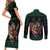 Merry Krampus Creepy Christmas Holiday Couples Matching Short Sleeve Bodycon Dress and Long Sleeve Button Shirt Green Version - Wonder Print Shop
