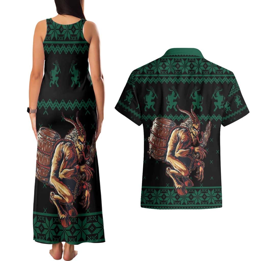 Merry Krampus Creepy Christmas Holiday Couples Matching Tank Maxi Dress and Hawaiian Shirt Green Version - Wonder Print Shop