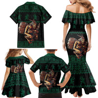 Merry Krampus Creepy Christmas Holiday Family Matching Mermaid Dress and Hawaiian Shirt Green Version - Wonder Print Shop
