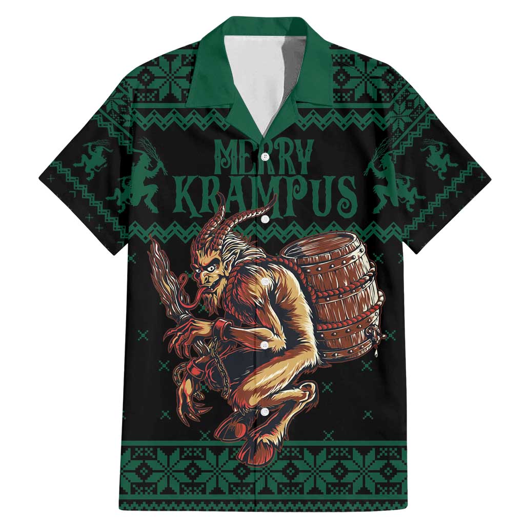Merry Krampus Creepy Christmas Holiday Family Matching Mermaid Dress and Hawaiian Shirt Green Version - Wonder Print Shop
