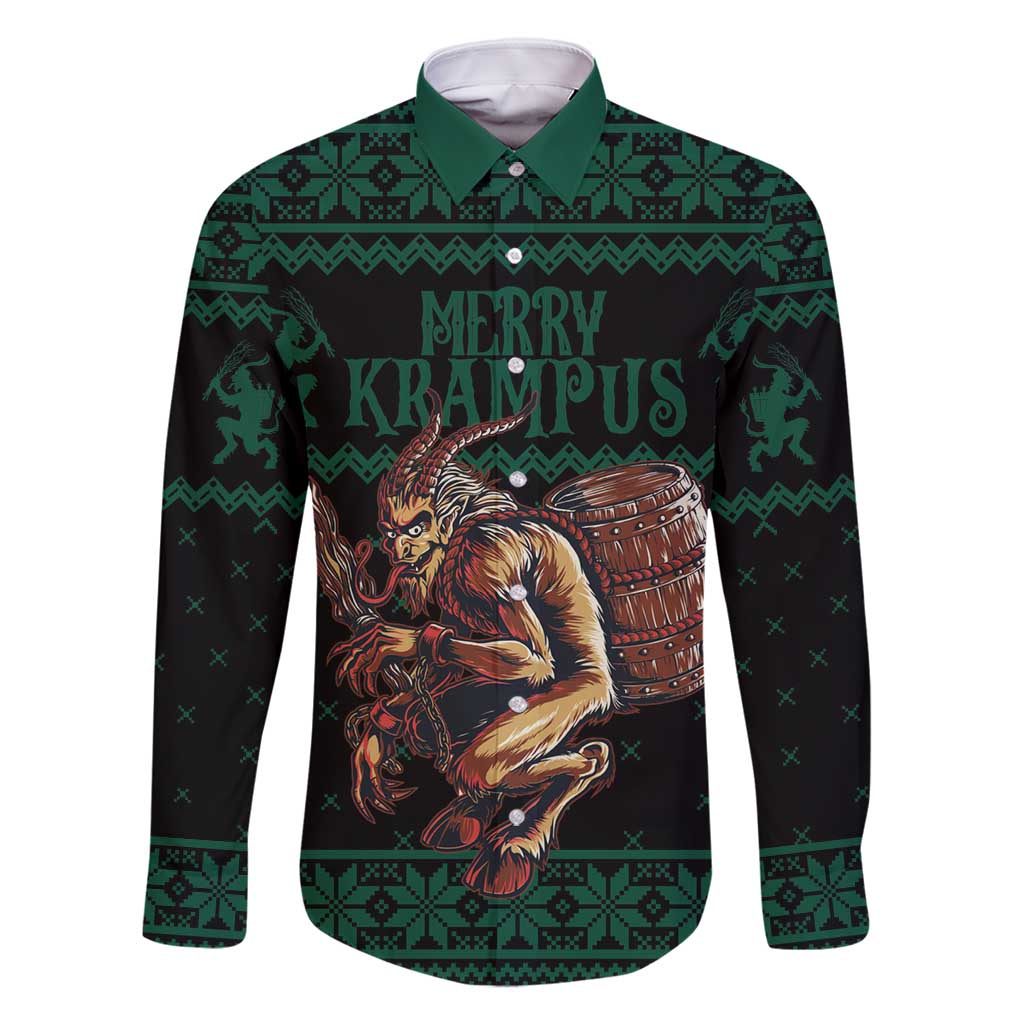 Merry Krampus Creepy Christmas Holiday Family Matching Mermaid Dress and Hawaiian Shirt Green Version - Wonder Print Shop
