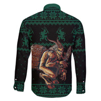 Merry Krampus Creepy Christmas Holiday Family Matching Off The Shoulder Long Sleeve Dress and Hawaiian Shirt Green Version - Wonder Print Shop
