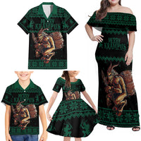 Merry Krampus Creepy Christmas Holiday Family Matching Off Shoulder Maxi Dress and Hawaiian Shirt Green Version - Wonder Print Shop