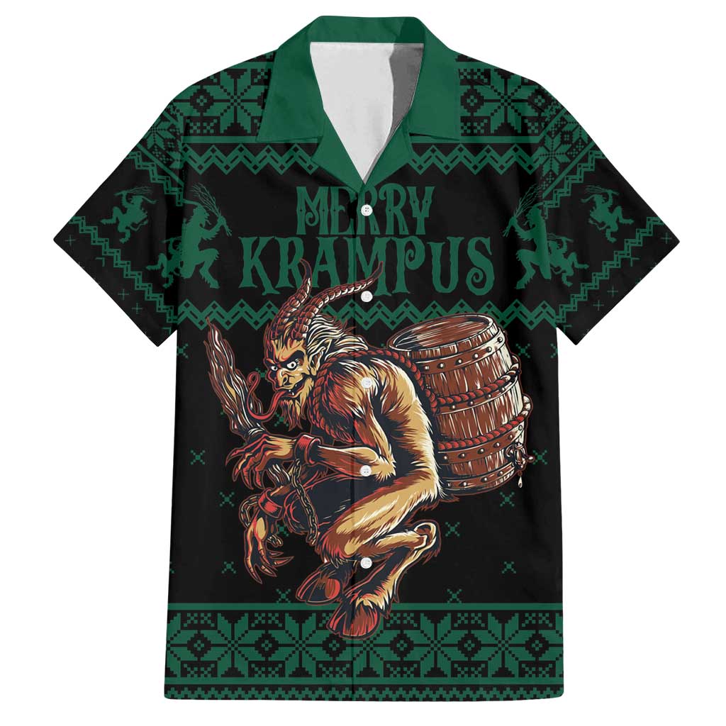 Merry Krampus Creepy Christmas Holiday Family Matching Off Shoulder Maxi Dress and Hawaiian Shirt Green Version - Wonder Print Shop