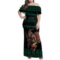 Merry Krampus Creepy Christmas Holiday Family Matching Off Shoulder Maxi Dress and Hawaiian Shirt Green Version - Wonder Print Shop
